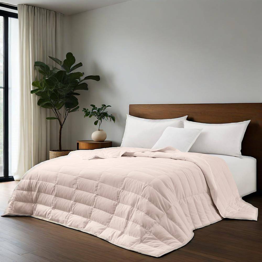 Angle. Puredown - Puredown Cooling Luxurious White Down Blanket with Satin Trim Soft Bed Cover, Pink/ Tencel, 90x90 inches - Pink.