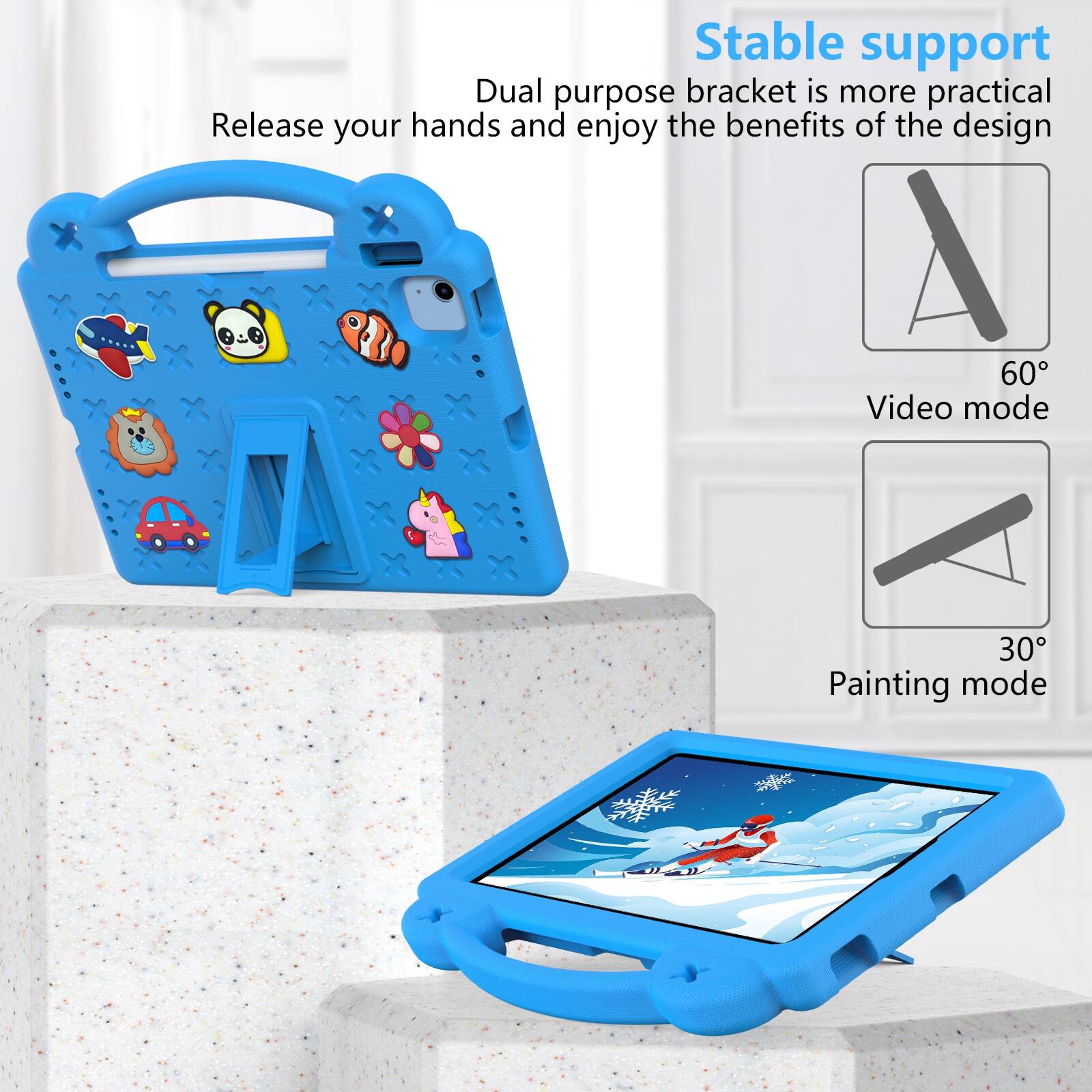 Stable support  
Dual purpose bracket is more practical  
Release your hands and enjoy the benefits of the design  

60° Video mode  
30° Painting mode