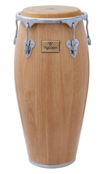 Front. Tycoon Percussion - 10" Requinto, 30" Tall Siam Oak Shell, Water Buffalo Head, Chrome Deluxe Rims, 3/8" Tuning Lugs, High-Gloss Finish.