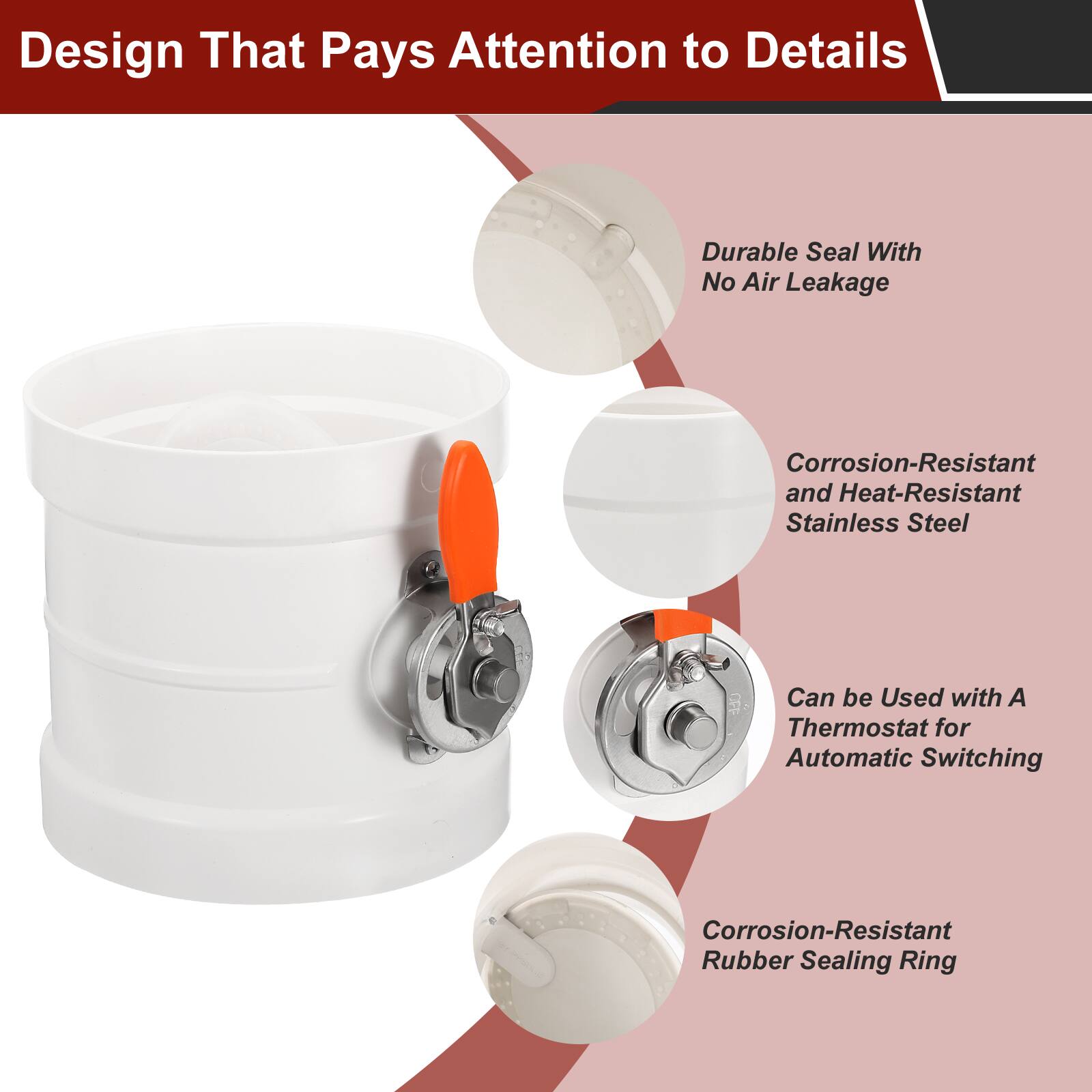 Design That Pays Attention to Details

- Durable Seal With No Air Leakage
- Corrosion-Resistant and Heat-Resistant Stainless Steel
- Can be Used with A Thermostat for Automatic Switching
- Corrosion-Resistant Rubber Sealing Ring