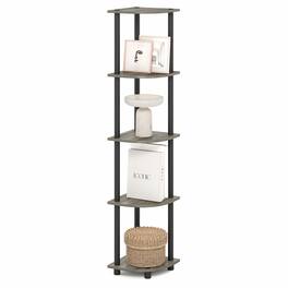 Furinno - TURN-N-TUBE 5 Tier Corner Shelf, Corner Bookshelf, Display Shelf for Living Room, Bedroom - Grey Oak/Black