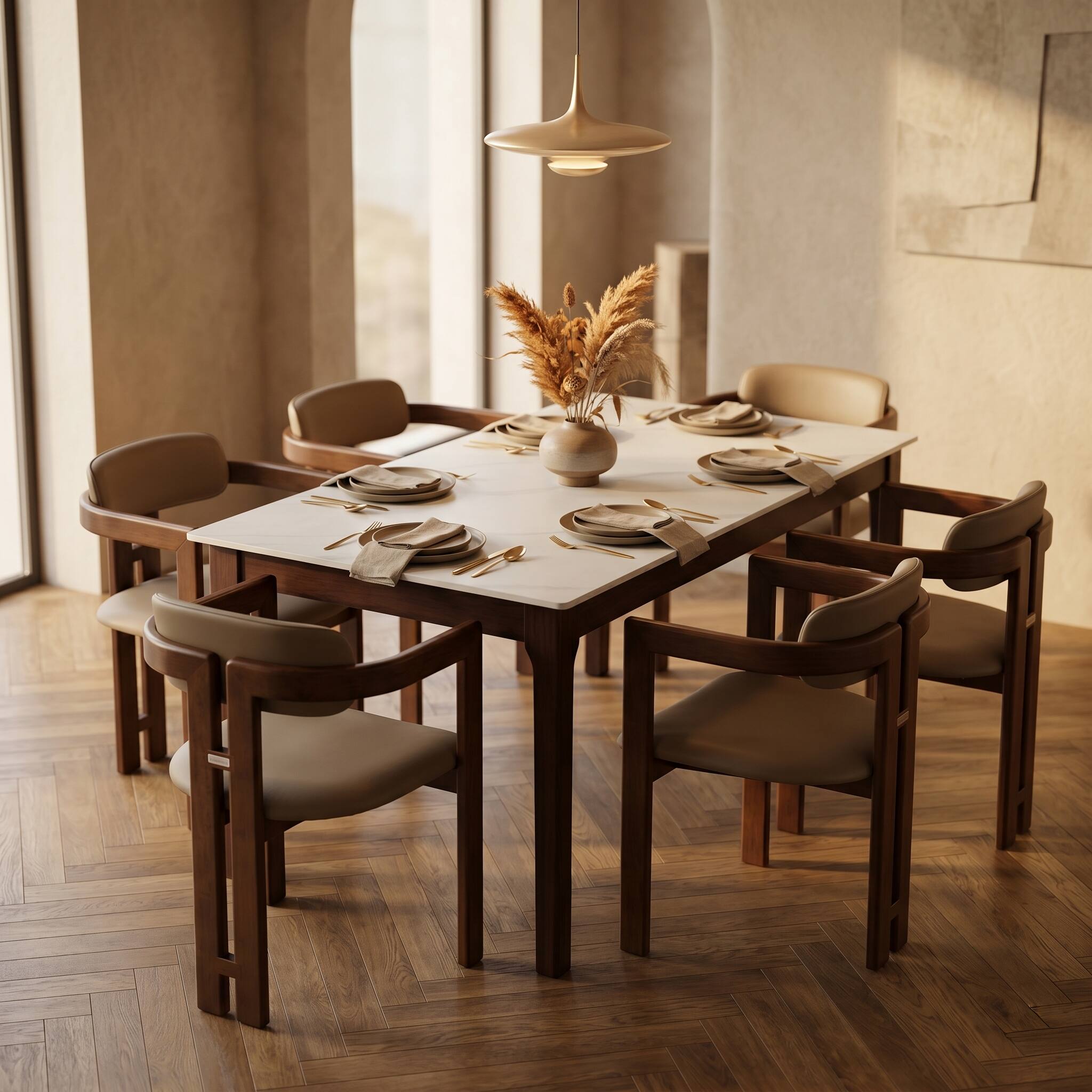 Left. LeisureMod - Velo 2-PCS Faux Leather Side Chair - Modern Dining Accent Armchair - Dark Natural/Taupe.