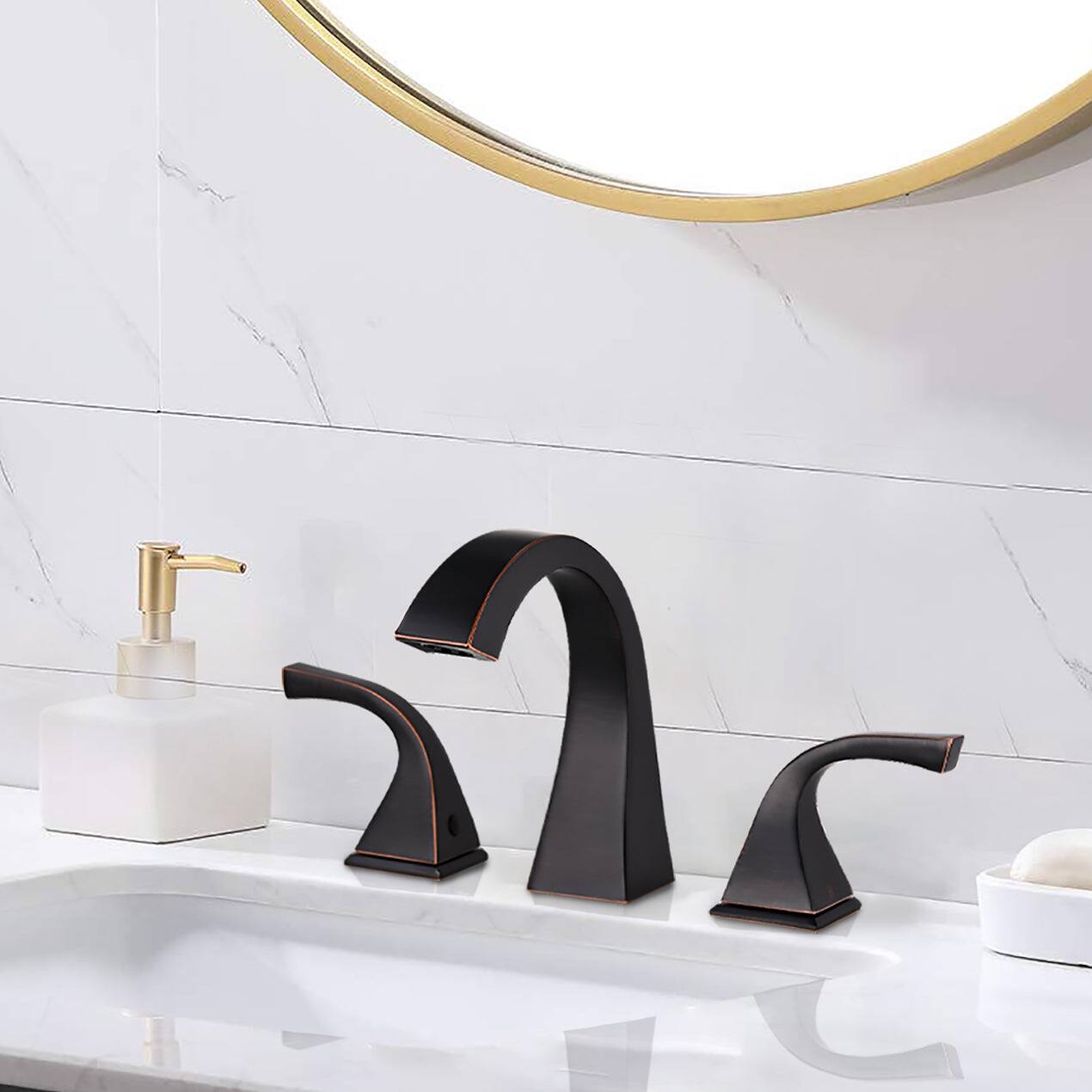 Alt View 2. Boyel Living - 8 Inch Widespread Three Hole 2 Handle Bathroom Faucet with Pop Up Drain in Oil Rubbed Bronze - Oil Rubbed Bronze.