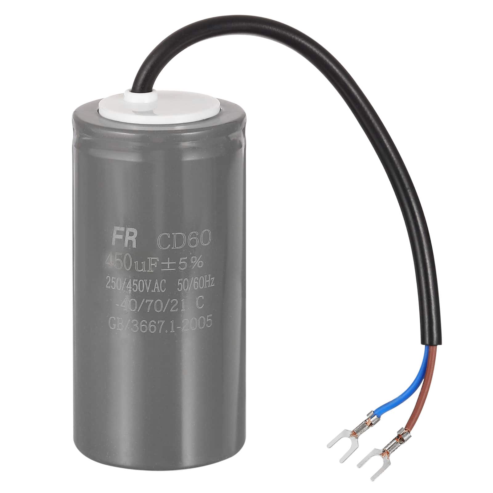 Unique Bargains - CD60 Run Capacitor 450uF 450V 5% Motor Starting with 2 Wires for Air Compressor Washing Machine - Gray