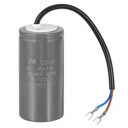 Unique Bargains - CD60 Run Capacitor 450uF 450V 5% Motor Starting with 2 Wires for Air Compressor Washing Machine - Gray