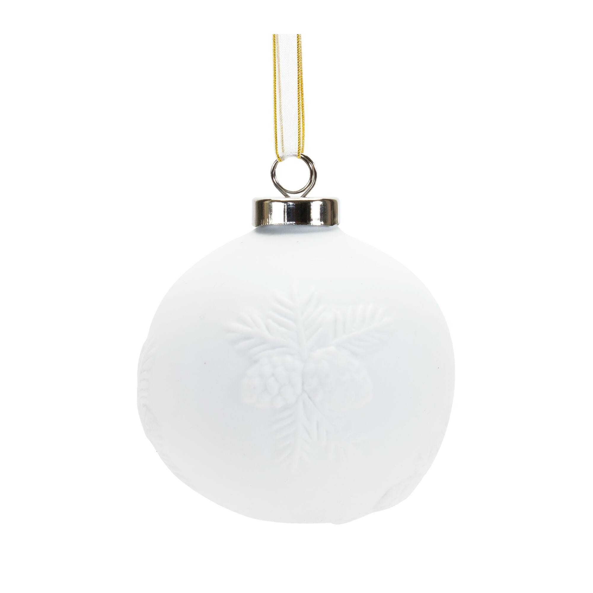 Angle. BreeBe - Porcelain Pine Cone Ball Ornament (Set of 6) - White.