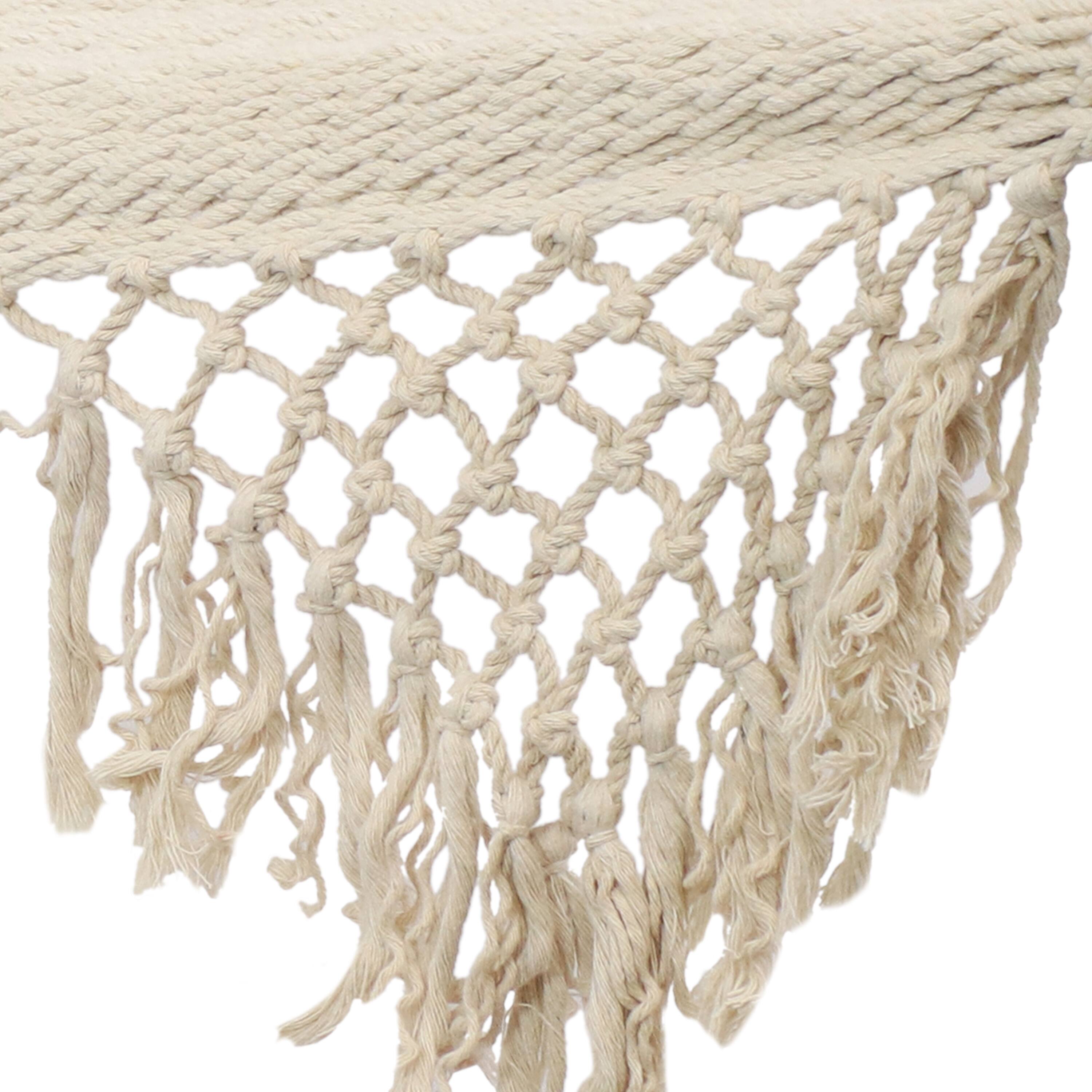 Alt View 8. Sunnydaze - 2-Person Woven Hammock with Spreader Bars and Fringe - Natural.