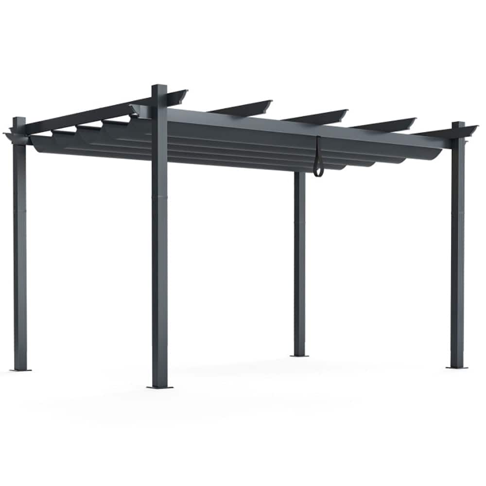 Kadyn - 10 x 13 Feet Outdoor Aluminum Retractable Pergola Canopy Shelter-Gray, Sun-Protection Pergola Replacement Canopy