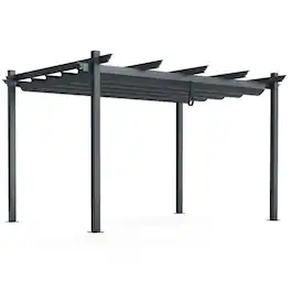 Kadyn - 10 x 13 Feet Outdoor Aluminum Retractable Pergola Canopy Shelter-Gray, Sun-Protection Pergola Replacement Canopy
