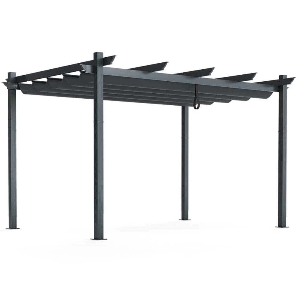 Front. Kadyn - 10 x 13 Feet Outdoor Aluminum Retractable Pergola Canopy Shelter-Gray, Sun-Protection Pergola Replacement Canopy.
