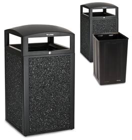 Alpine Industries - 40 Gallon Steel Outdoor Trash Can with Insert Liner and Dome Lid - Gray