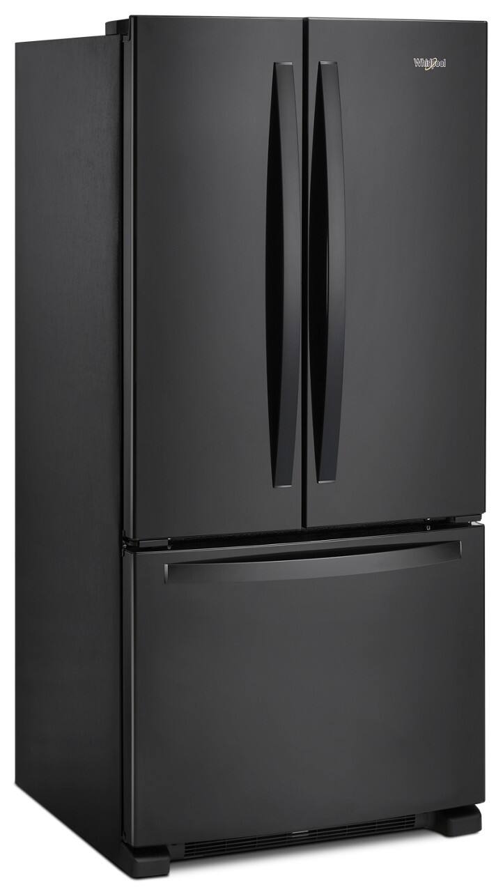 Left. Whirlpool - 22 cu. ft. French Door Refrigerator with Humidity-Controlled Crispers - Black.