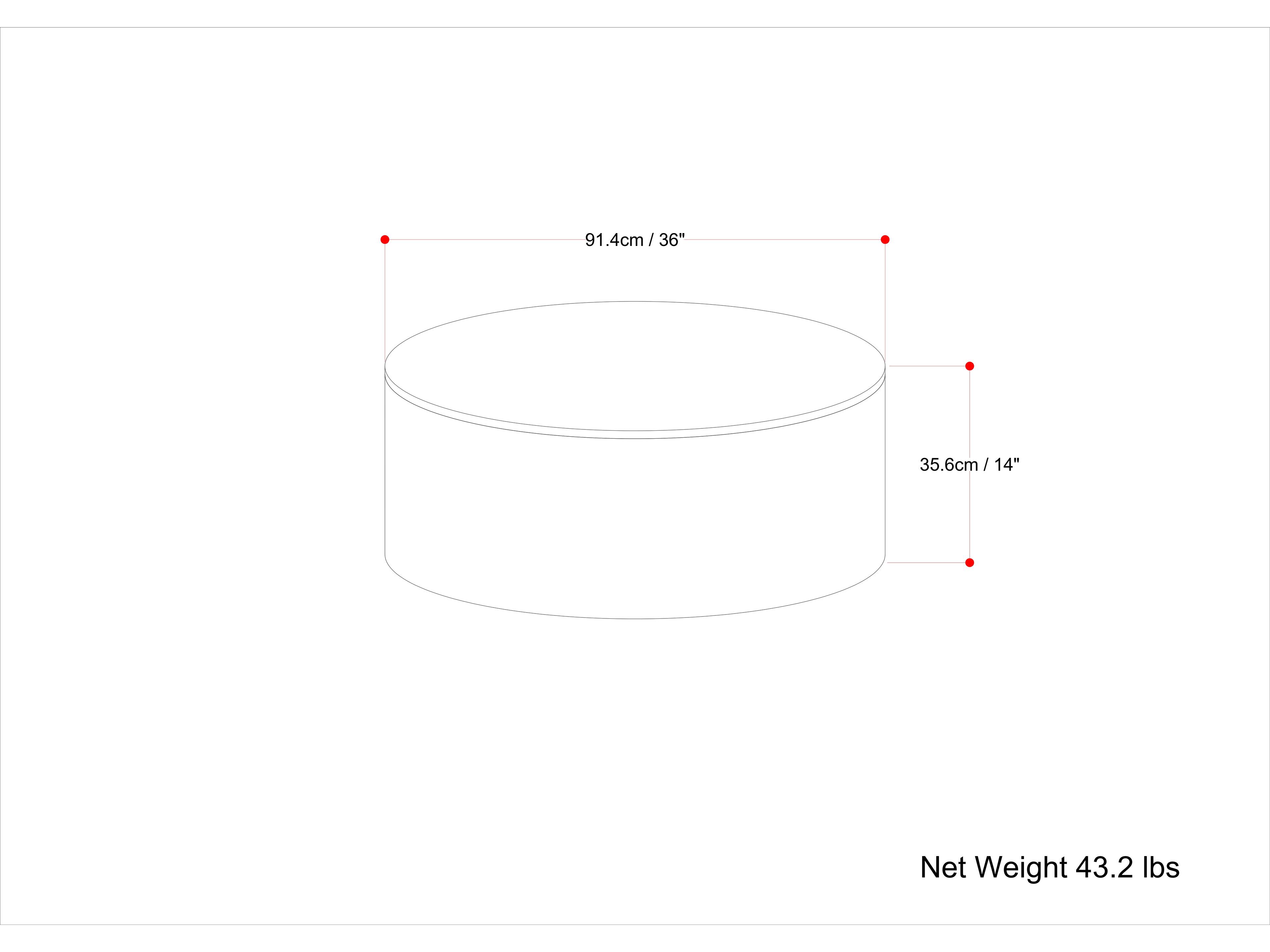 91.4cm / 36"  
35.6cm / 14"  
Net Weight 43.2 lbs