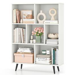 Pefilos - 7-Cube Bookcase - 5 Tapered Metal Legs Anti-Tip, Durable Multi-Purpose Storage - White