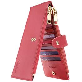 Jadie Link - Rfid Wallet Women Large Size Bifold Multi Card Case Zipper Pocke Credit Holder Premium Craftsmanship wallet women - Gold Reddish