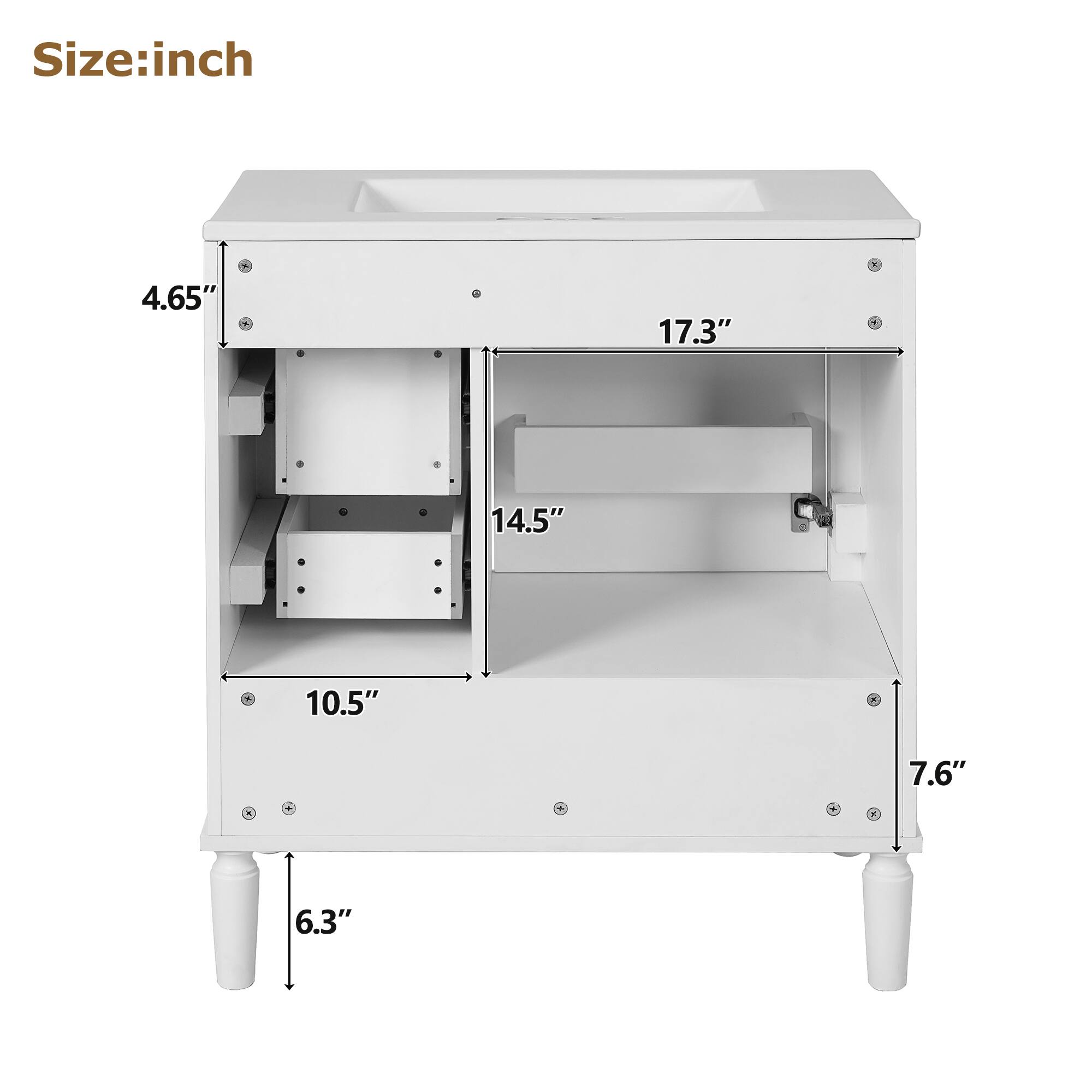 Size: inch  
4.65" 17.3" 14.5" 10.5" 7.6" 6.3"