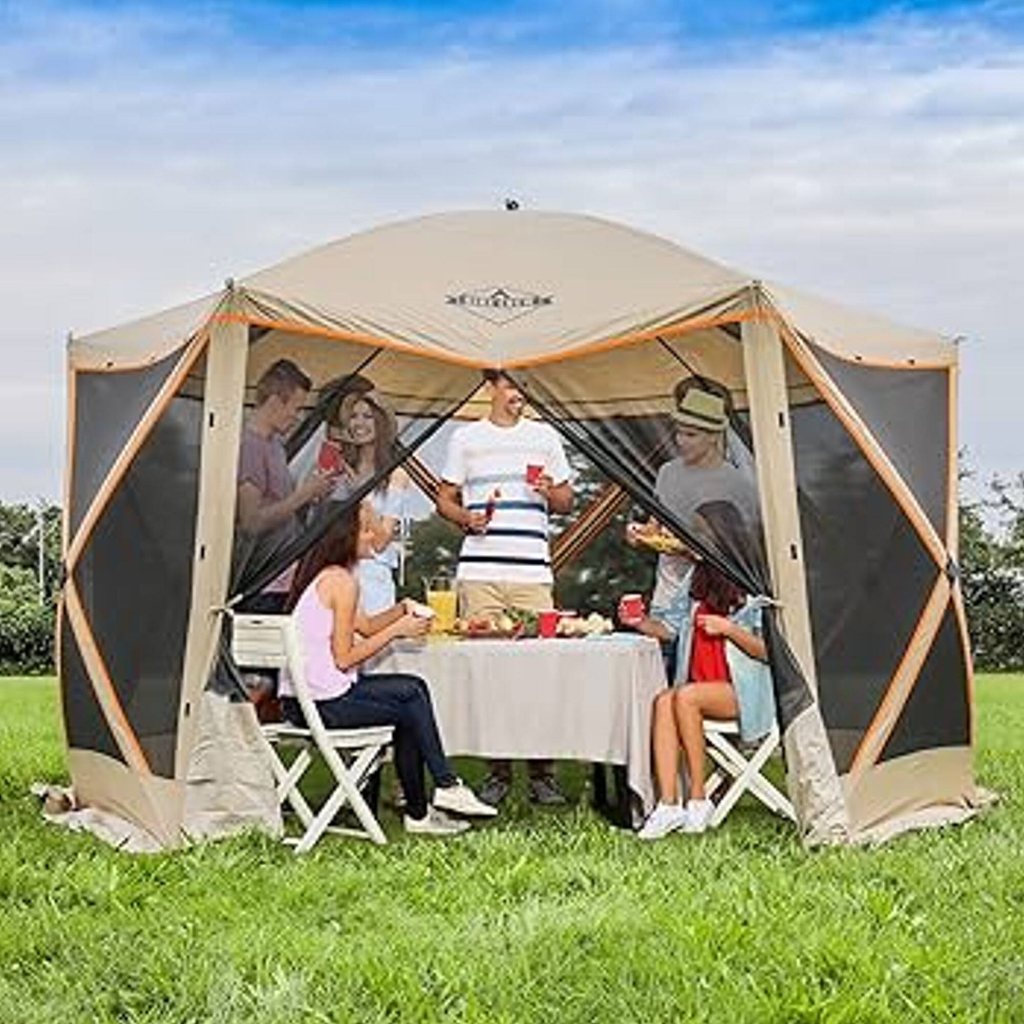 Alt View 3. Hike Crew - Waterproof Gazebo Rain Shelter Tarp Compatible with 6-Sided Pop-Up Tent with 6ft Panels - Beige.