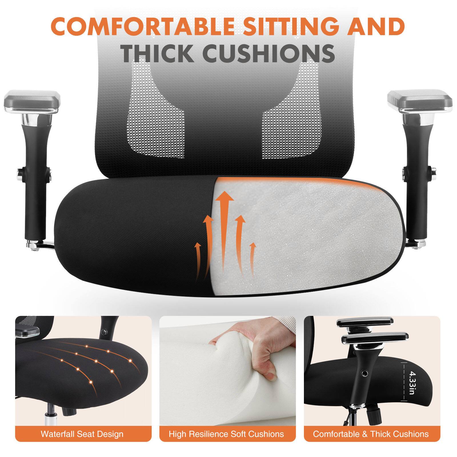 COMFORTABLE SITTING AND THICK CUSHIONS

- Waterfall Seat Design
- High Resilience Soft Cushions
- Comfortable & Thick Cushions

4.33in