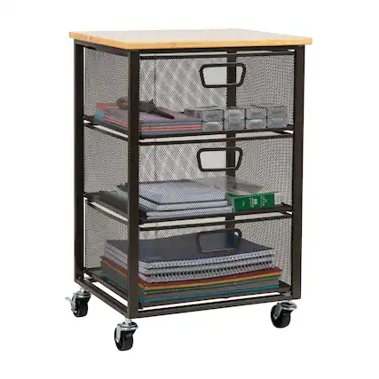 Front. Mind Reader - Cart with Drawers, Laundry Organizer, Storage, Bathroom, Kitchen, Metal Mesh, 15.75"L x 13"W x 24.25"H - Black.