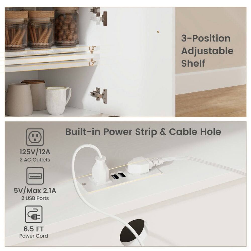 Cr 1.2 1.2 3-Position Adjustable Shelf Built-in Power Strip & Cable Hole 125V/12A 2 AC Outlets 5V/Max 2.1A 2 USB Ports 6.5 FT Power Cord