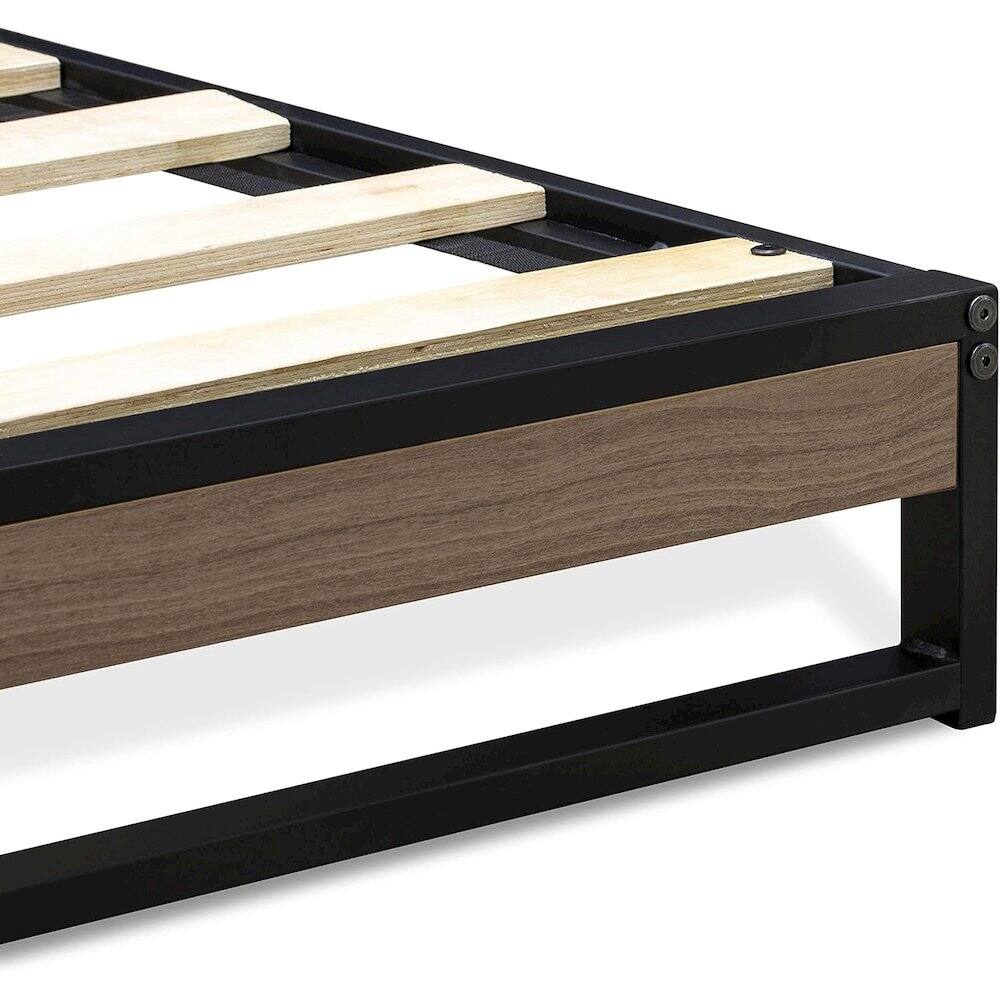 Left. East West Furniture - Wilson Queen Frame with 3 Supporting Legs - High-class Bed Frame in Powder Coating Black Color and Weathered Wood - Black.