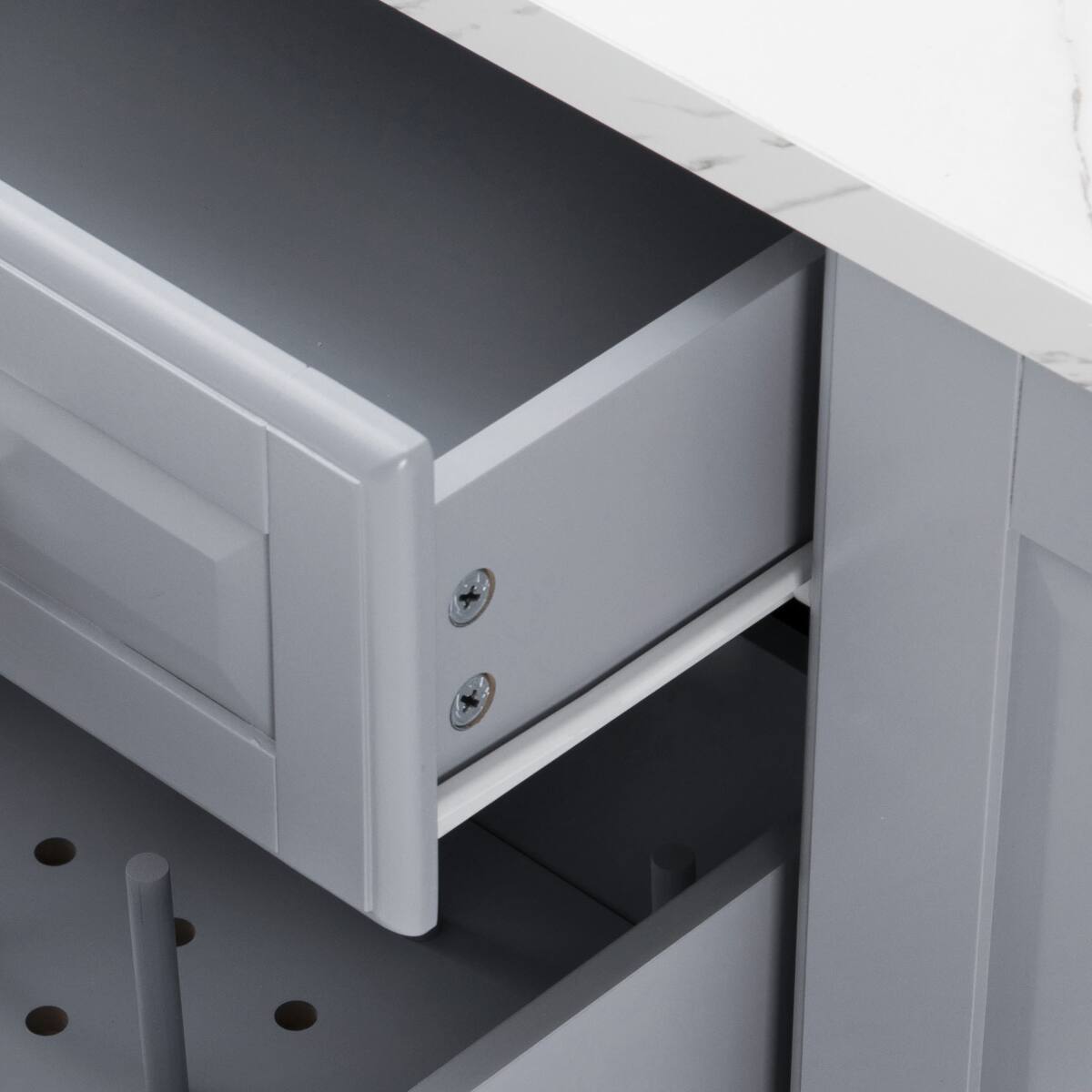 Alt View 6. Loheer - Loheer 50.7" Kitchen Island with Tilt Trash Can Cabinet, Rolling Kitchen Island with Drop Leaf, Grey Blue Kitchen Cart - Grey Blue.