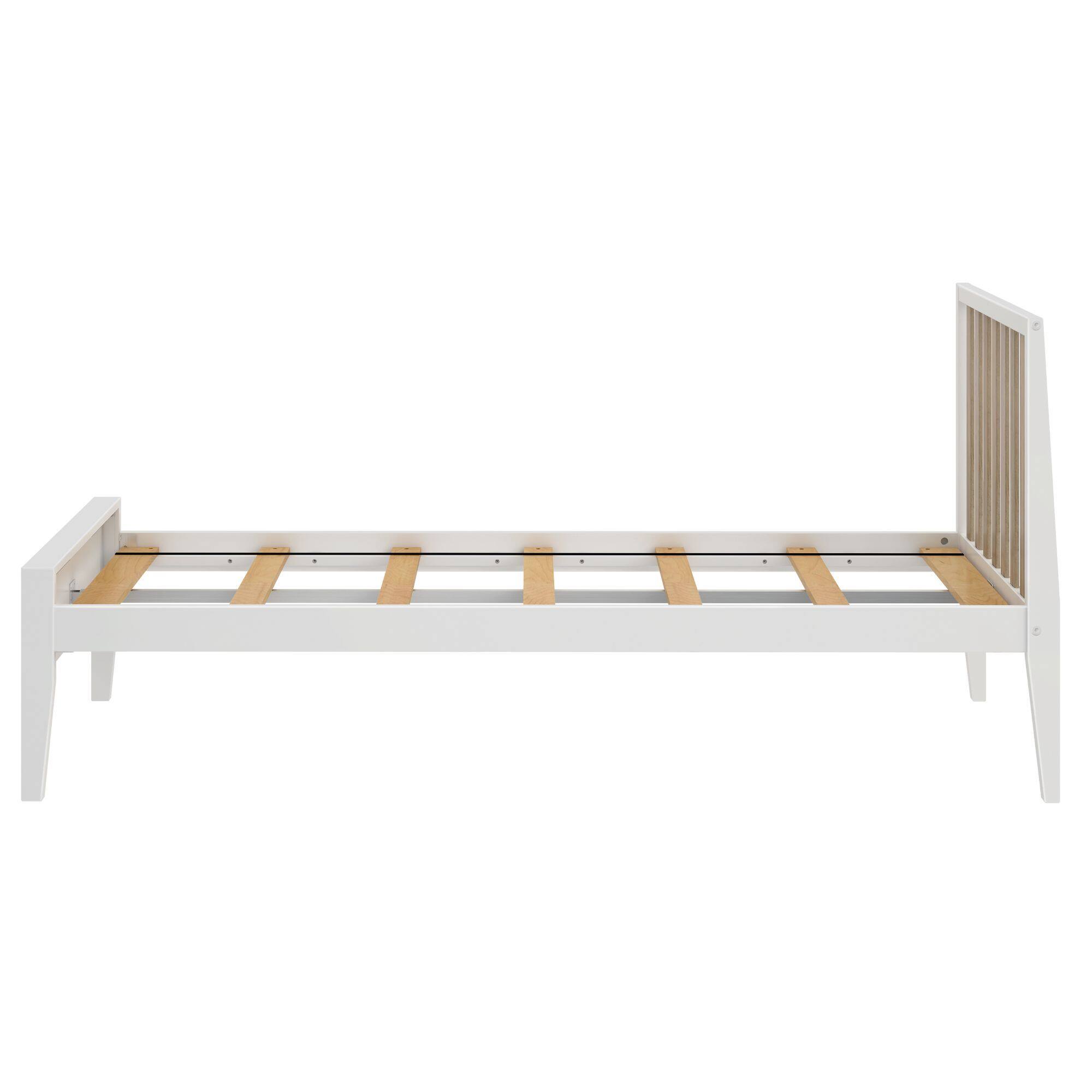 Alt View 3. Plank+Beam - Scandinavian Twin-Size Bed with Slatted Headboard, White/Blonde - White/Blonde.