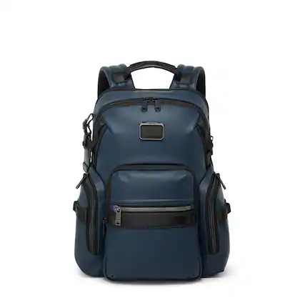 Front. TUMI - Alpha Bravo Navigation Backpack - Navy Coated Canvas.
