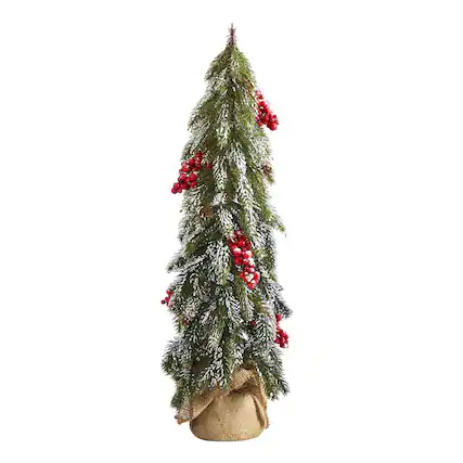 Front. BreeBe - 24” Flocked Christmas Tree with Berries and Pine Cones - Multi.