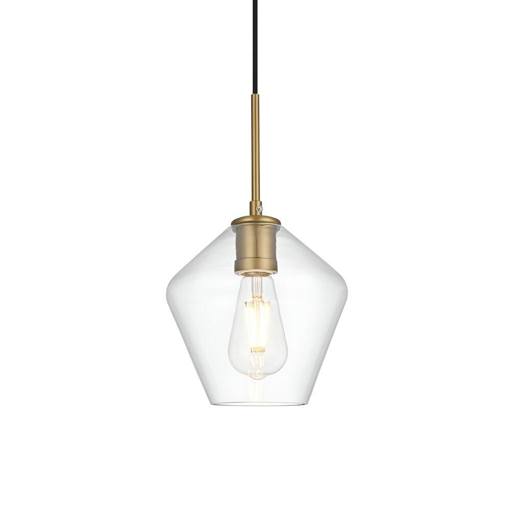 Back. Living District - Gene 8 Inch Pendant Clear Shade in Satin Gold - Satin Gold And Clear.