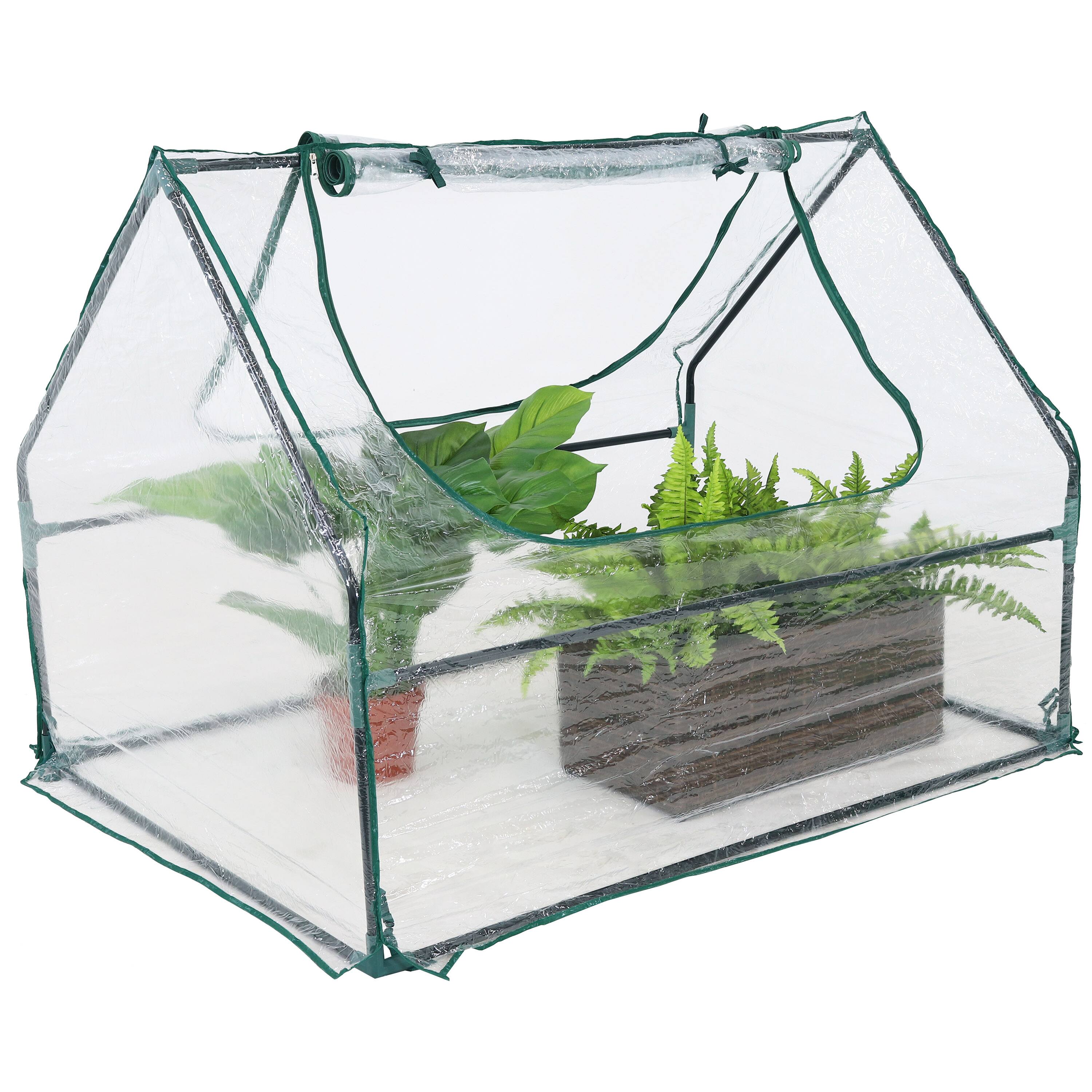 Alt View 5. Sunnydaze - 4 x 3 ft Iron PVC Panel Mini Greenhouse with 2 Doors - Clear.