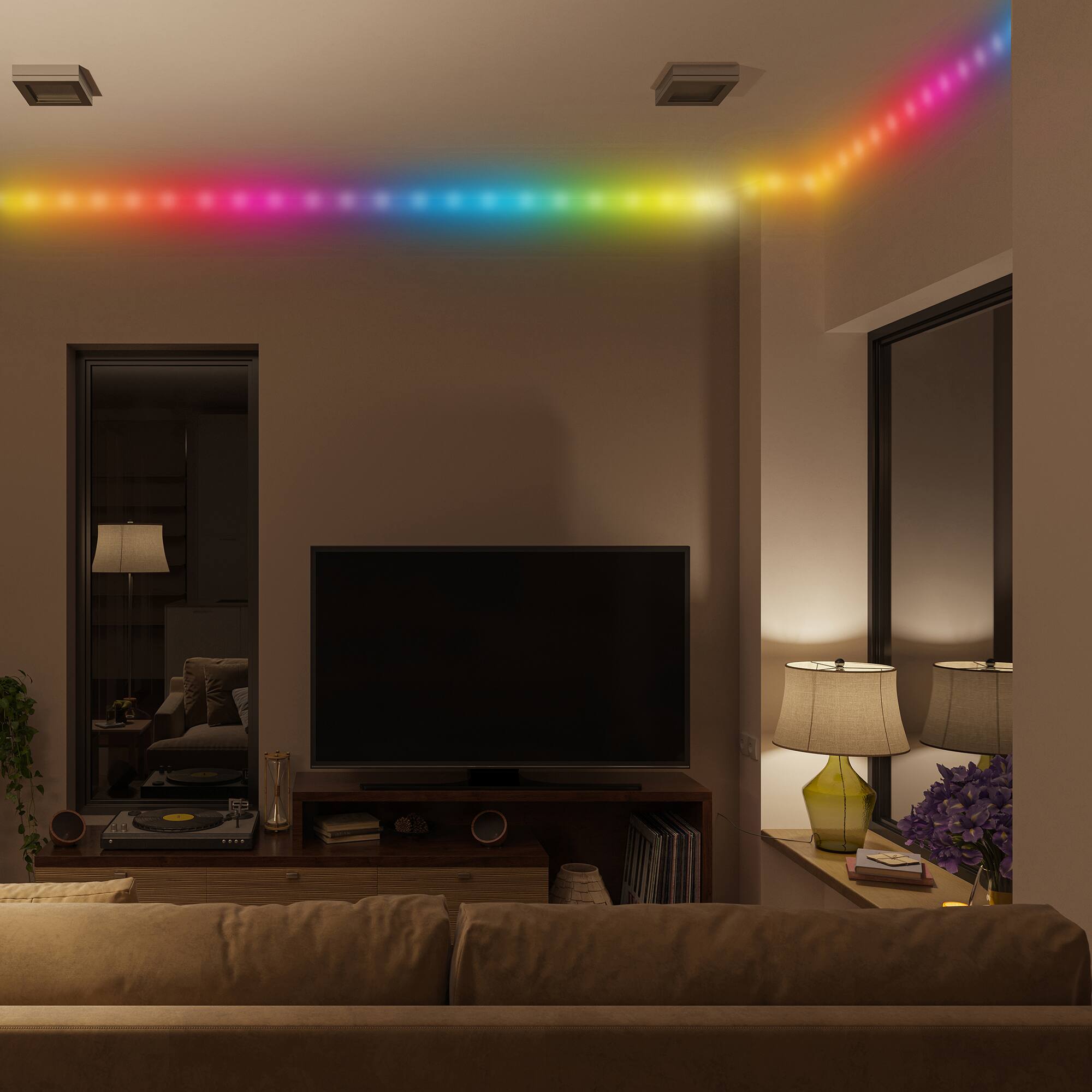 Alt View 2. Monster - Indoor 13ft Dimmable Multi-Color Color Flow LED Light Strip with Remote Control, USB-Powered - Multicolor.
