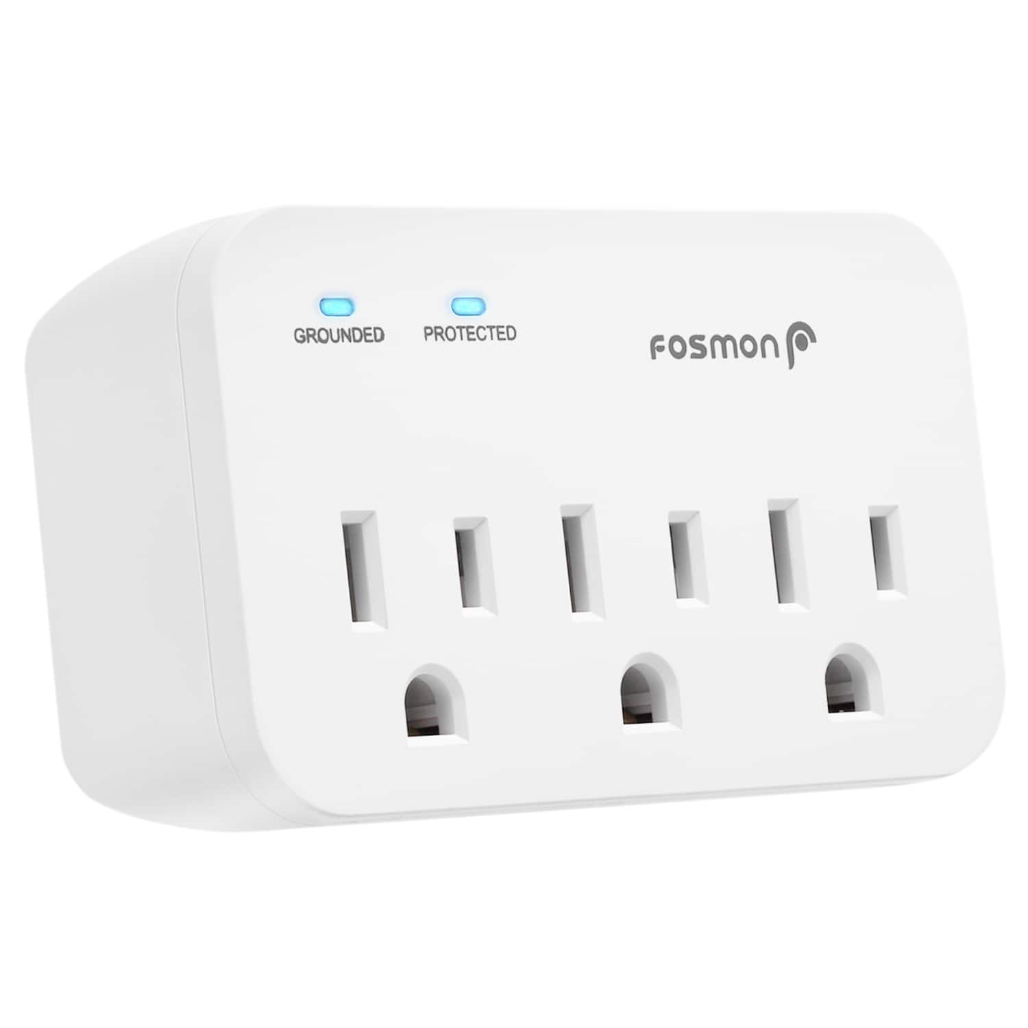 Fosmon - [ETL Listed] Electrical Outlet Extender Multi Plug Wall Outlet(3-Outlet), Surge Protector Outlet Splitter, 3-Prong 15A - White