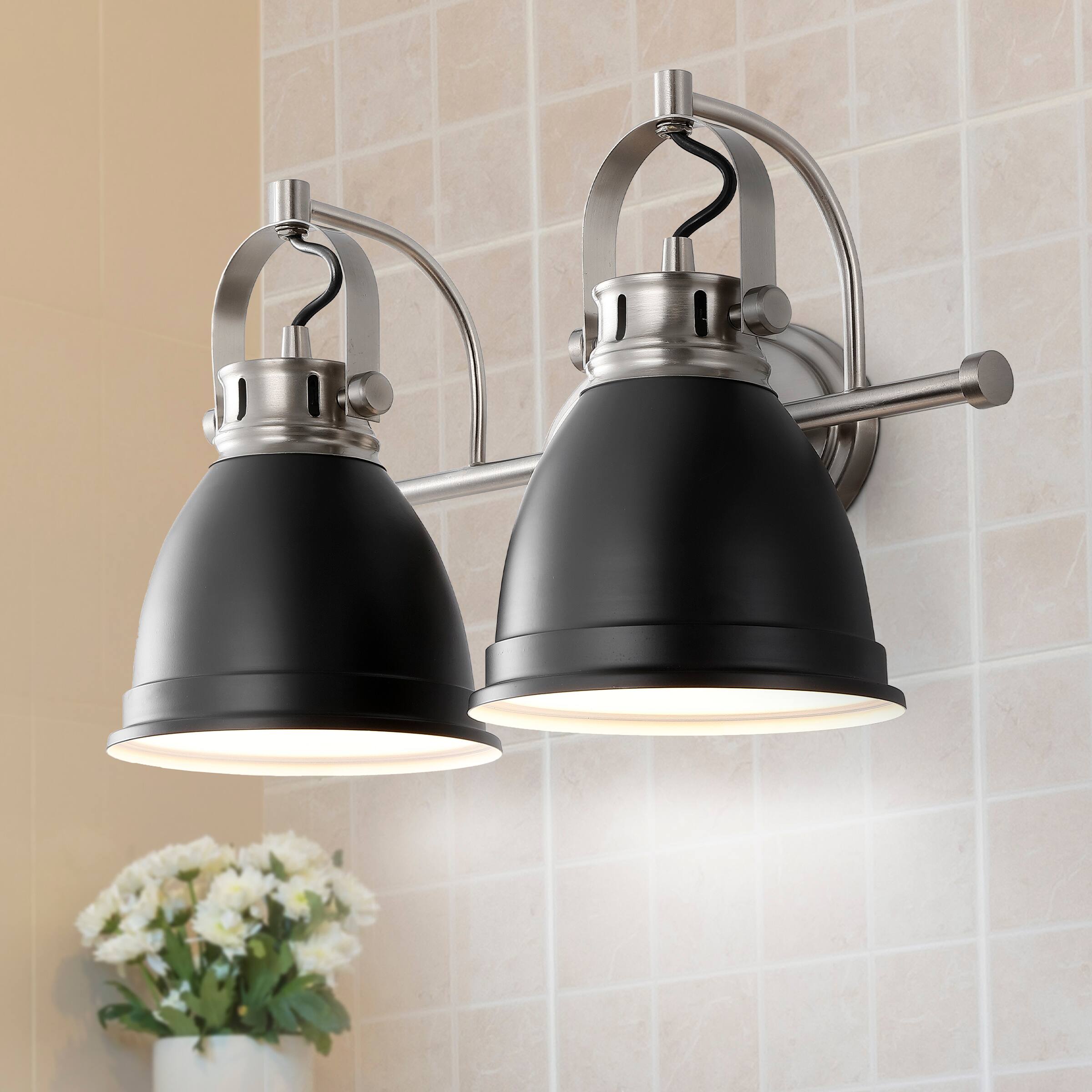 Alt View 1. Jonathan Y - Phineas 16.25" 2-Light Adjustable Farmhouse Bohemian Iron LED Vanity Light, Black/Nickel - Black.