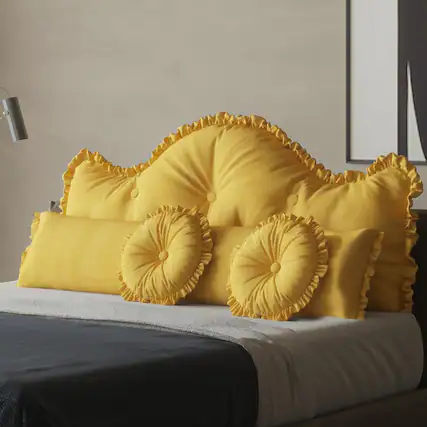 Front. wowmax - King Size Yellow Pillow Set - 4 Piece Headboard & Body Pillows with 2 Round Decorative Pillows - Yellow.