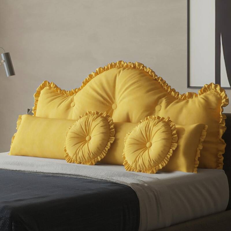 Front. wowmax - King Size Yellow Pillow Set - 4 Piece Headboard & Body Pillows with 2 Round Decorative Pillows - Yellow.