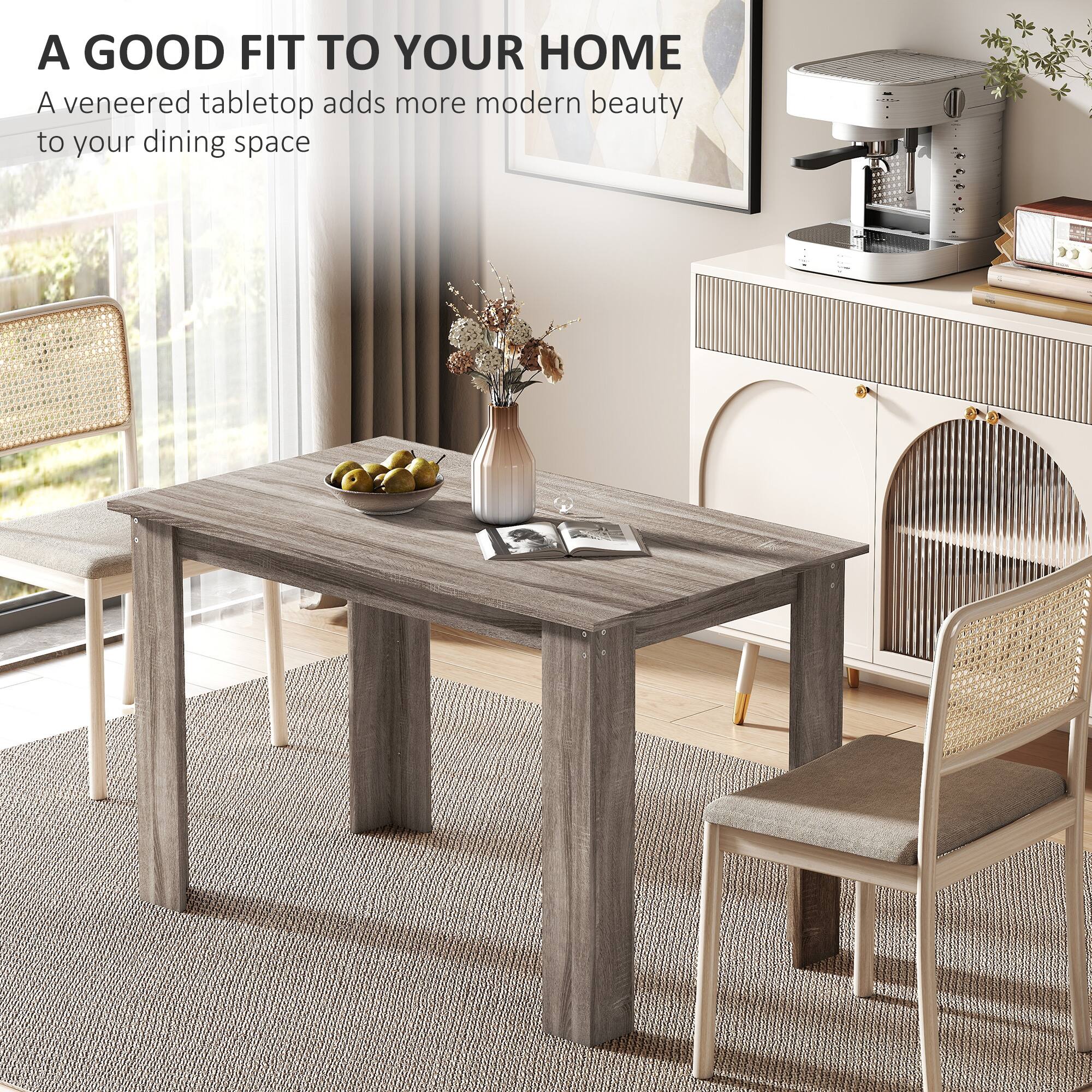 A GOOD FIT TO YOUR HOME  
A veneered tabletop adds more modern beauty to your dining space