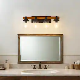 LUCKY ONE - 4-Light Matte Black Wood Wall Lamp, Glass Shade Sconce for Bathroom or Bedroom Wall Mount - Matte Black,Wood