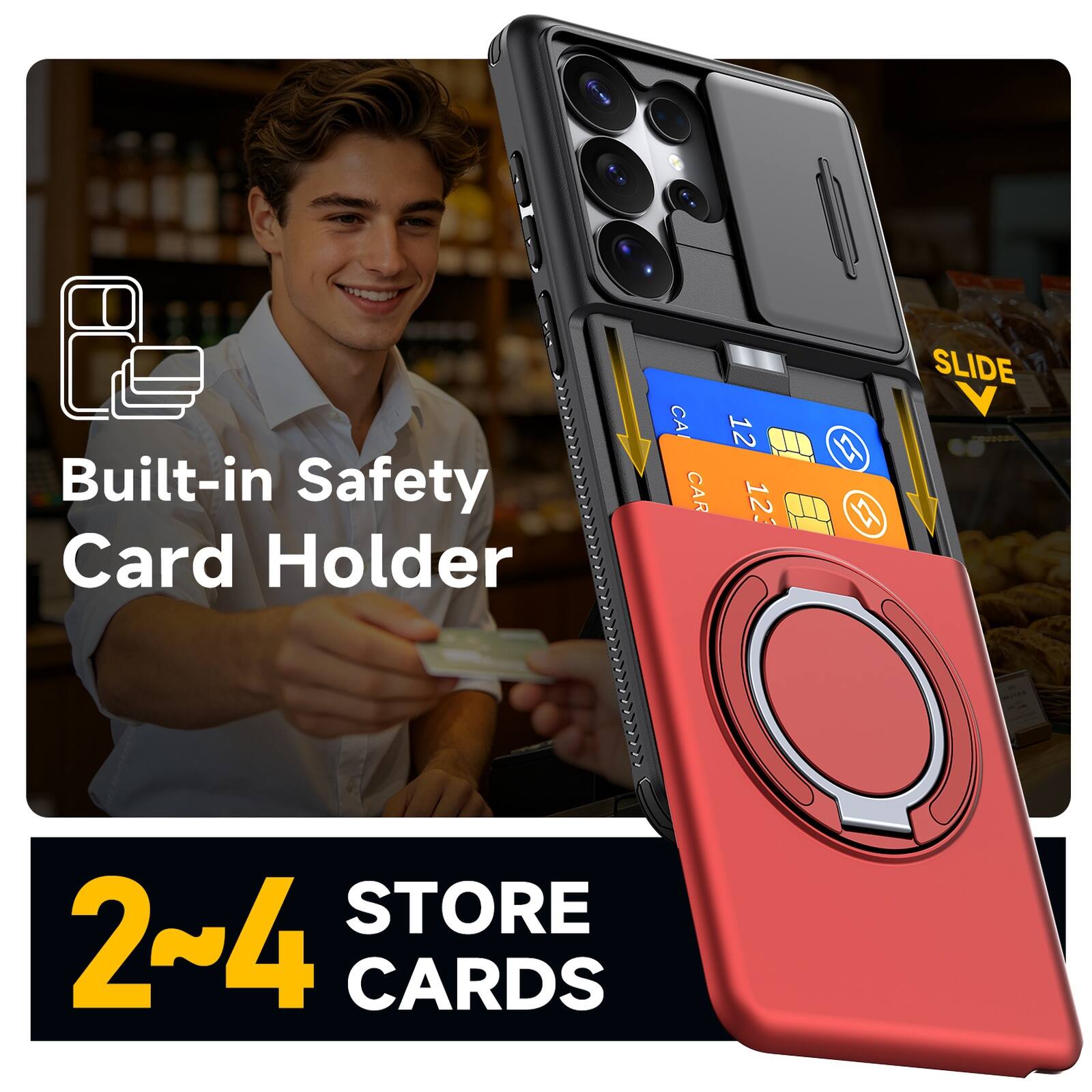 Built-in Safety Card Holder  
CA 12 CAR 123 1 C  
SLIDE STORE  
2~4 CARDS