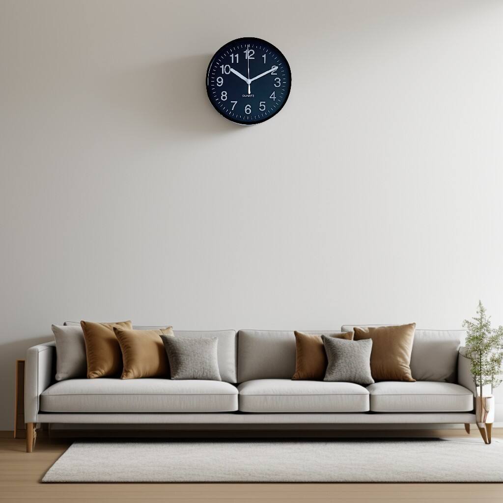 Angle. FC Design - 7"H Black Rounded Traditional Wall Clock - Simple Decorative Gift - Multicolor.