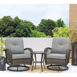 U-HOMY - Outdoor Swivel Rocking Chair Set with Glass Table - Gray