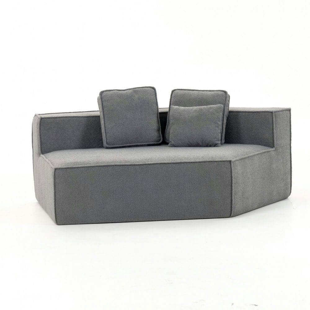 Alt View 6. Resenkos - Grey Teddy Fleece Single Sofa Chair - Compressed Modular Wide Seat with 3 Back Cushions, Soft All-Foam Home Lounge Chair - Gray.