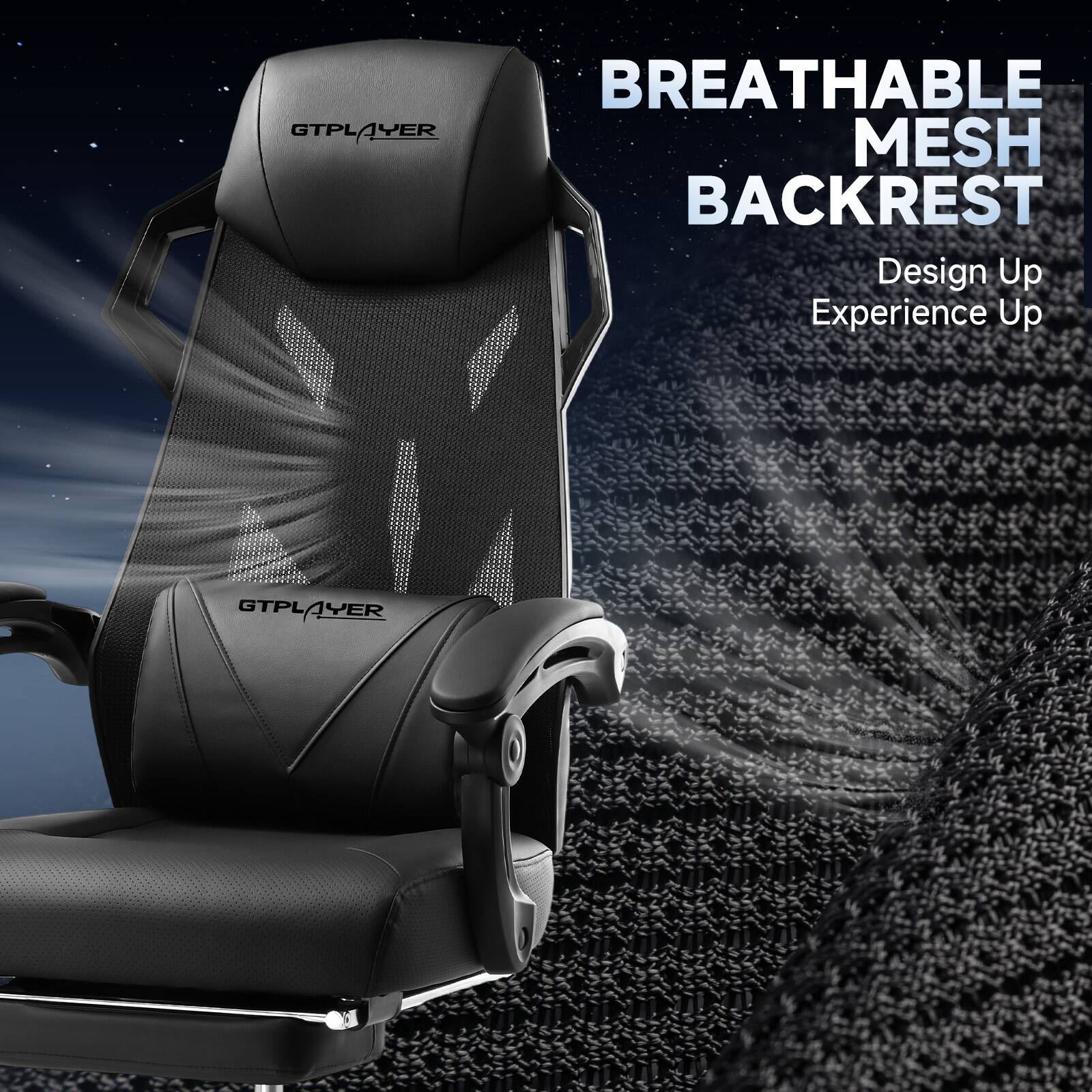 Breathable mesh backrest. Design up. Experience up.