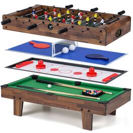 Costway - 4 in 1 Multi Game Table with Stackable Tabletops of Billiards, Air Hockey, Foosball - Natural