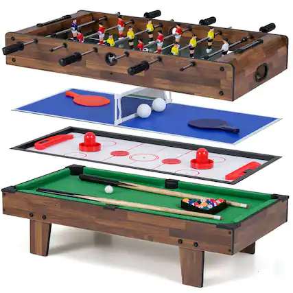 Front. Costway - Costway 4 in 1 Multi Game Table with Stackable Tabletops of Billiards, Air Hockey, Foosball - Natural.