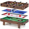 Costway - 4 in 1 Multi Game Table with Stackable Tabletops of Billiards, Air Hockey, Foosball - Natural