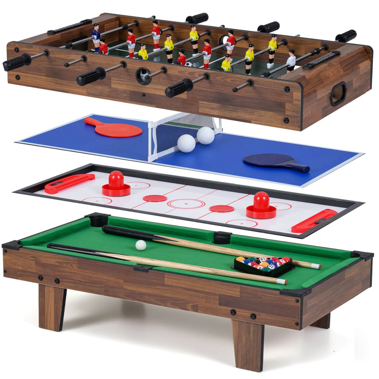 Front. Costway - Costway 4 in 1 Multi Game Table with Stackable Tabletops of Billiards, Air Hockey, Foosball - Natural.