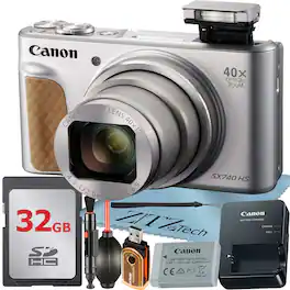 Canon - PowerShot SX740 HS Digital Camera with 32GB Card + ZeeTech Starter Bundle (International Version) - Silver
