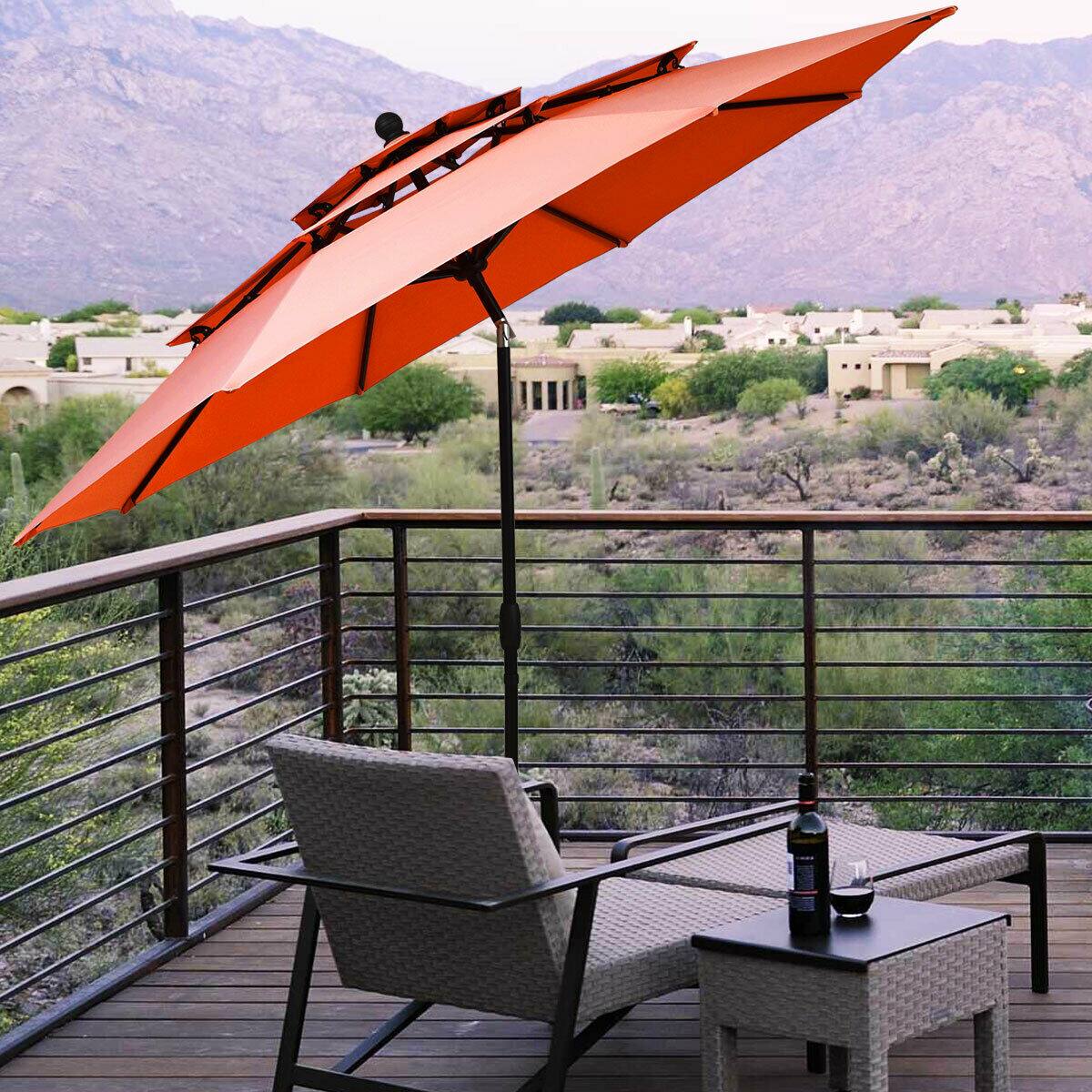 Alt View 3. Gymax - Gymax 10ft 3 Tier Patio Market Umbrella Aluminum Sunshade Shelter Double Vented Orange - Red.