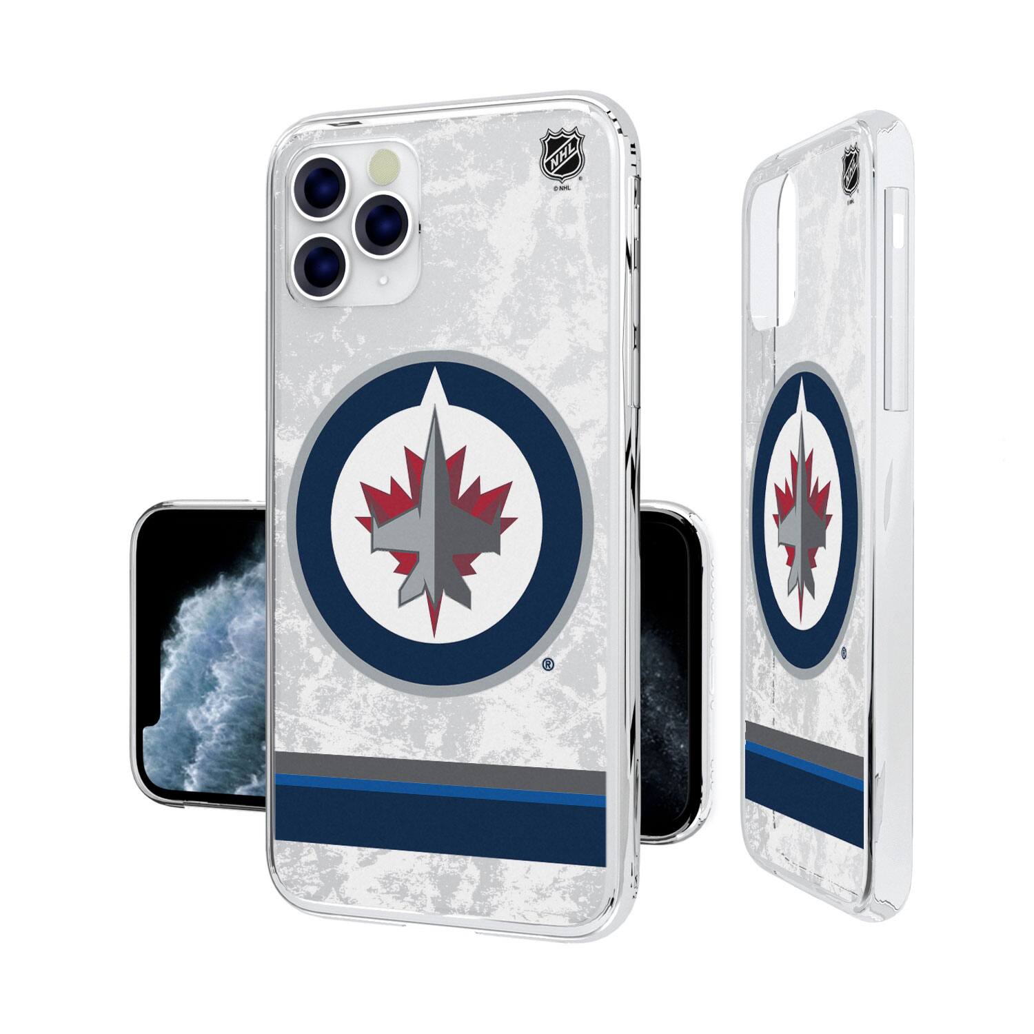 Alt View 3. Keyscaper - Winnipeg Jets iPhone Stripe Clear Ice Case - 13 Pro - Multicolor.